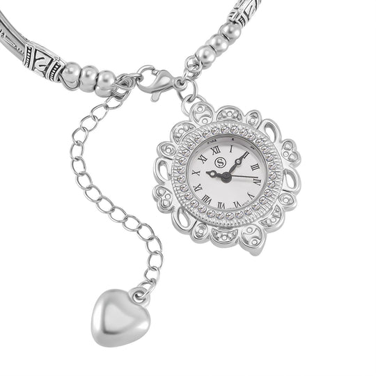 STRADA - Mehrfarbige-Edelstein verstellbare Perlenarmbanduhr mit Legierungsgehäuse und japanischem Uhrwerk, 17-21 cm Reiner Edelstahl