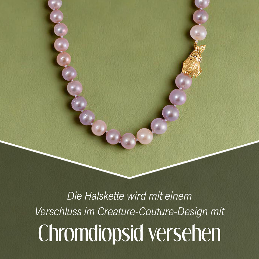 Mehrfarbige Edison Perle, Natürlicher Chromdiopsid Halskette ca. 50 cm 925 Silber vergoldet