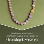 Mehrfarbige Edison Perle, Natürlicher Chromdiopsid Halskette ca. 50 cm 925 Silber vergoldet