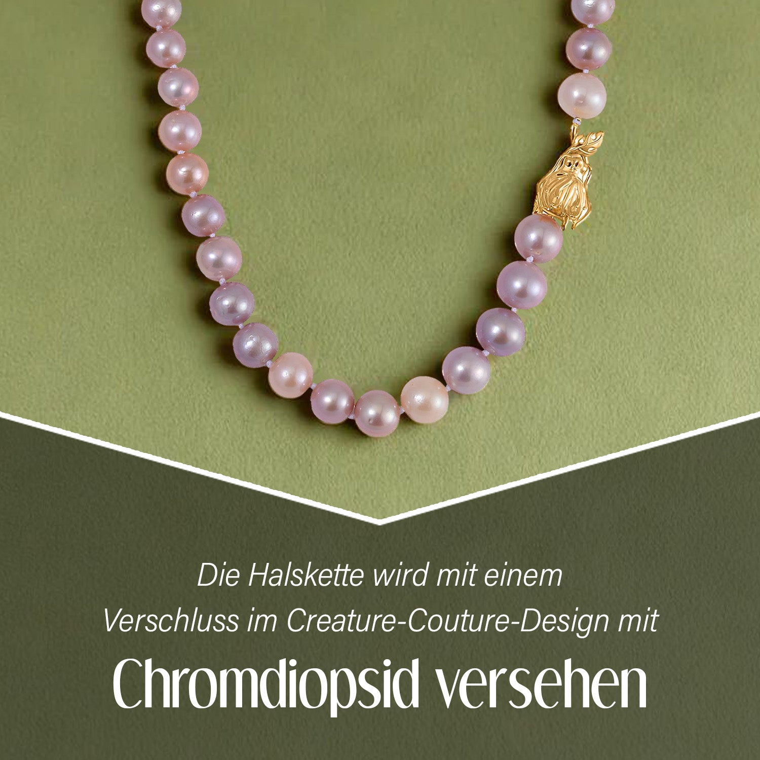 Mehrfarbige Edison Perle, Natürlicher Chromdiopsid Halskette ca. 50 cm 925 Silber vergoldet