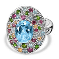 Himmelblauer Topas, Natürlicher Rhodolith Granat Ring 925 Silber rhodiniert (Größe 21.00) ca. 5.89 ct