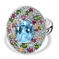 Himmelblauer Topas, Natürlicher Rhodolith Granat Ring 925 Silber rhodiniert (Größe 21.00) ca. 5.89 ct