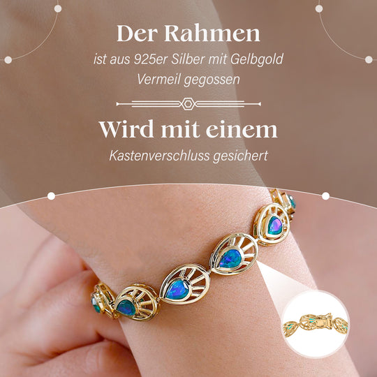 Pfau Quarz Triplette Armband ca. 19 cm 925 Silber 750 Gelbgold Vermeil ca. 10.36 ct