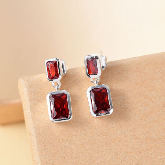 LUSTRO STELLA - Rote Zirkonia Ohrringe, 925 Silber