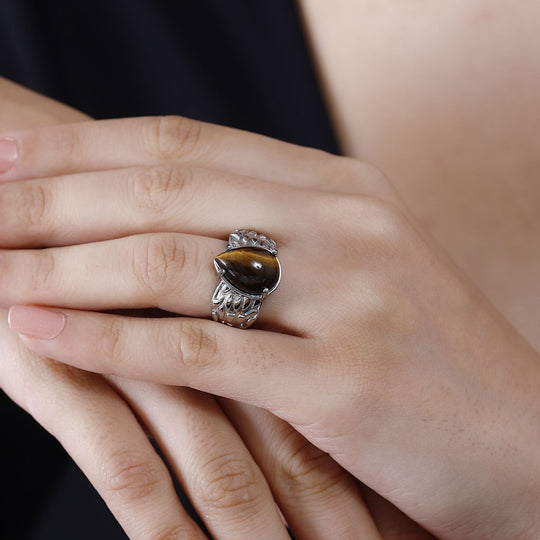 Tigerauge Ring Nickelfreies Messing (Größe 17.00) ca. 5,39 ct