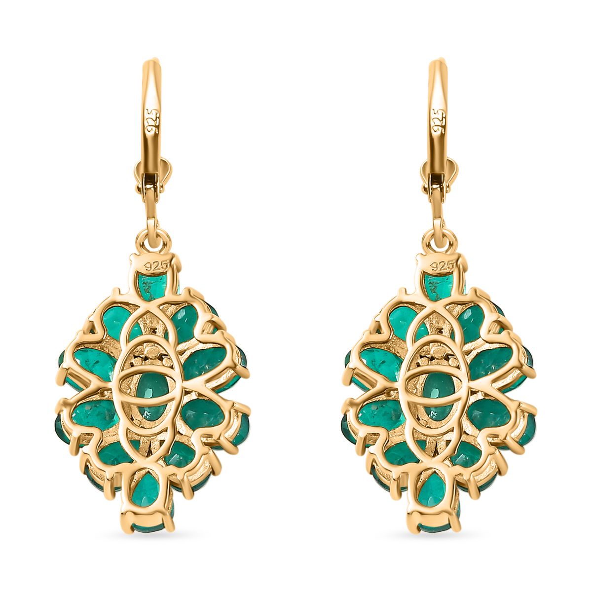 Smaragd-Quarz Triplette Ohrringe 925 Silber 750 Gelbgold Vermeil ca. 12,03 ct.