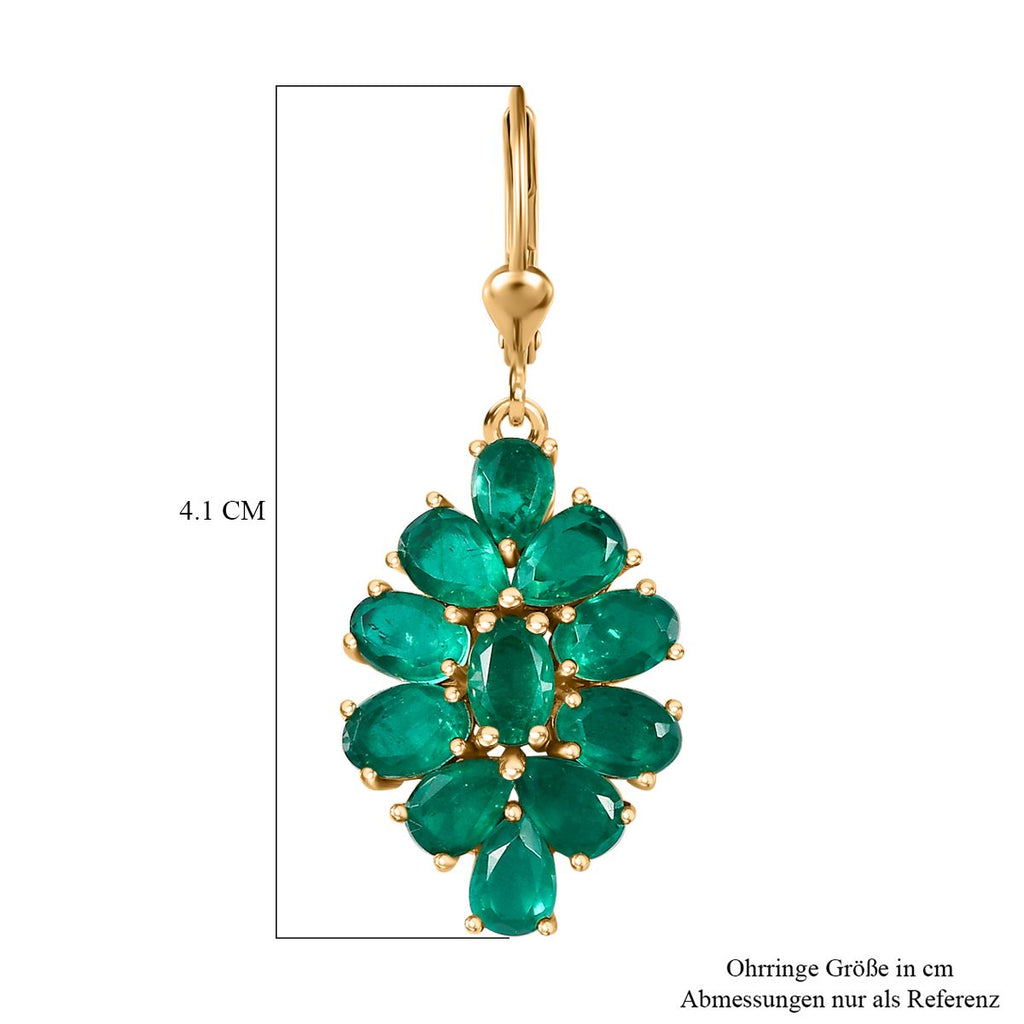 Smaragd-Quarz Triplette Ohrringe 925 Silber 750 Gelbgold Vermeil ca. 12,03 ct.