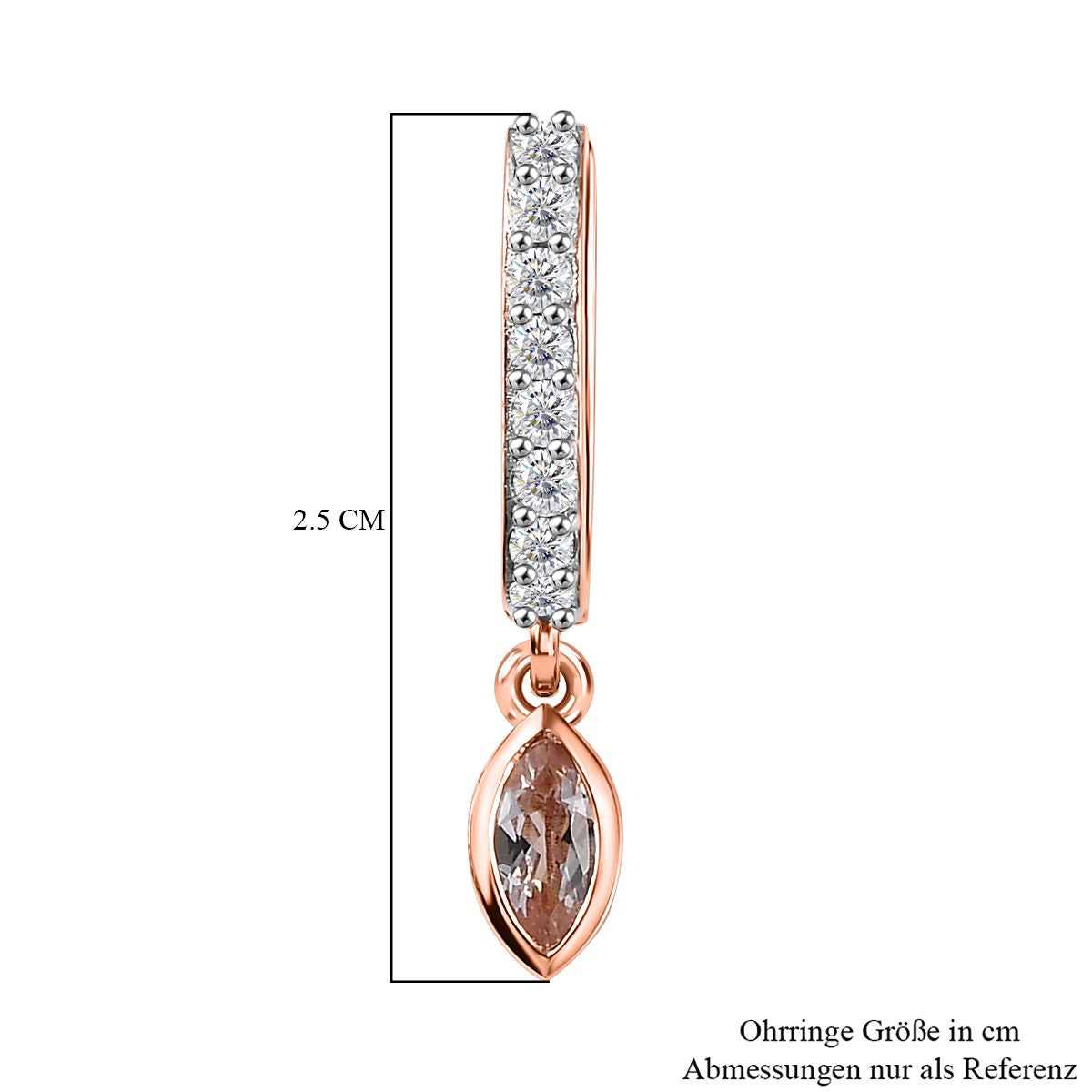 AA Morganit, Weiße Zirkon Ohrringe, 925 Silber 750 Roségold Vermeil ca. 0.72 ct
