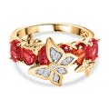 Synthetischer Padparadscha-Saphir, Weißer Zirkon Ring 925 Silber 750 Gelbgold Vermeil (Größe 17.00) ca. 4,09 ct
