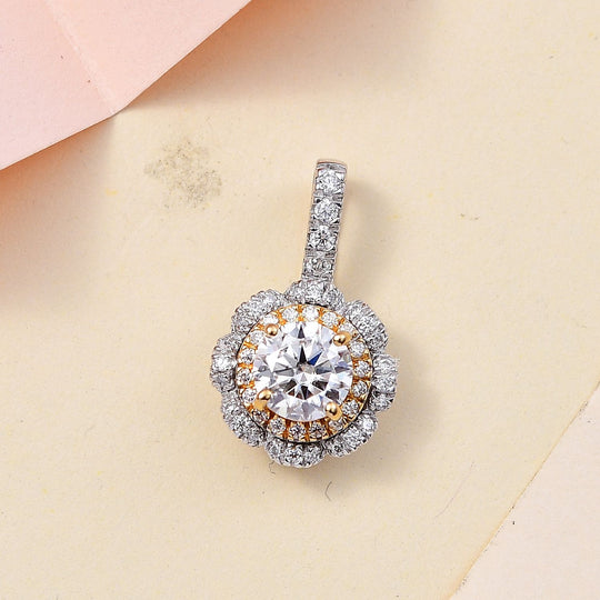 Moissanit Anhänger 925 Silber Rhodiniert und 750 Gelbgold Vermeil ca. 1,22 ct.