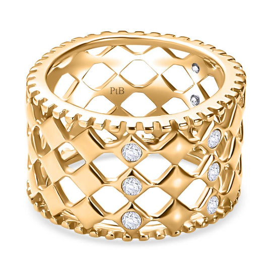 Weißer Zirkonia Netzdesign Ring, Messing, (Größe 20.00)