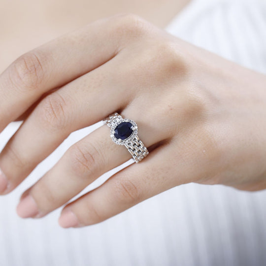 Masoala Saphir (Fissure gefüllt), Weißer Zirkon Ring 925 Silber rhodiniert ca. 2,27 ct