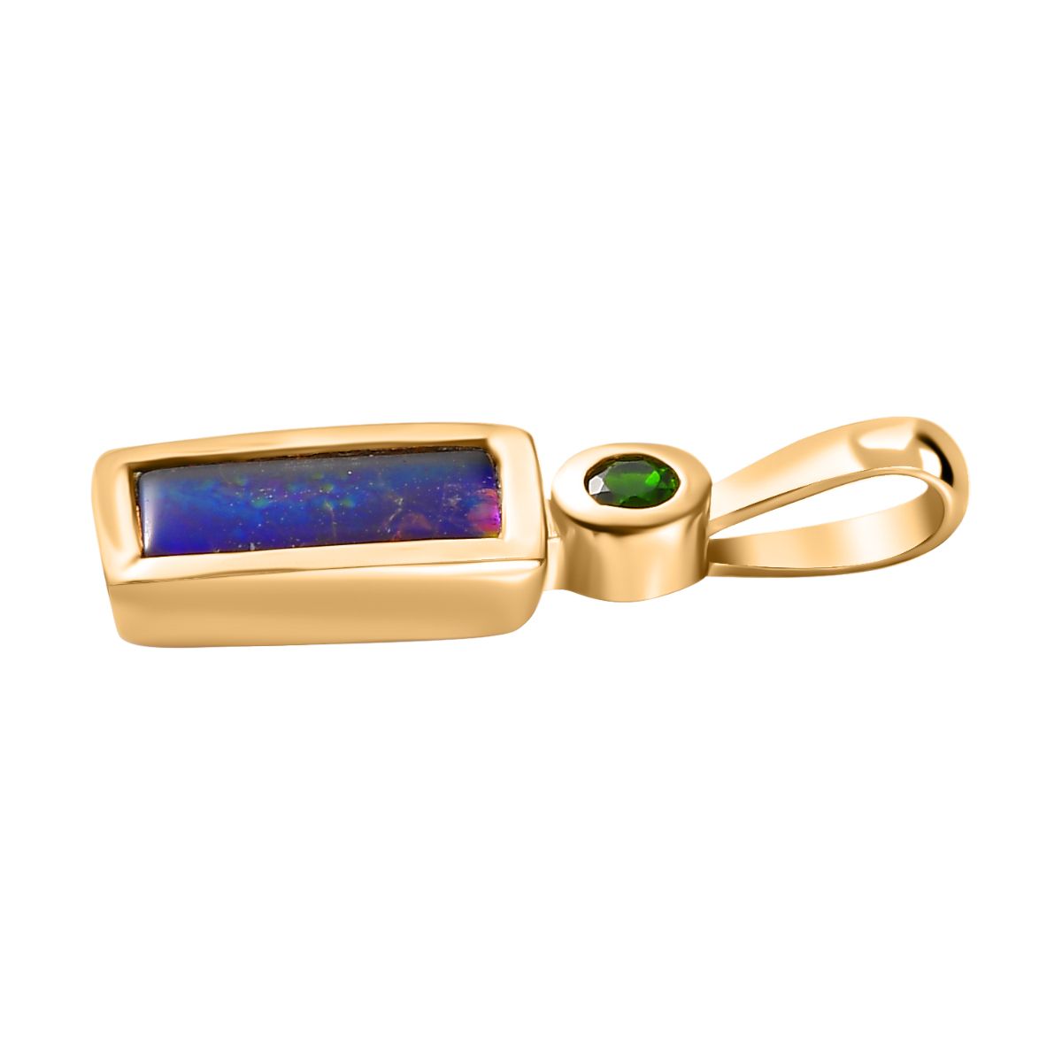 Ammolit, Natürlicher Chromdiopsid Anhänger 925 Silber 750 Gelbgold Vermeil ca. 1,41 ct.