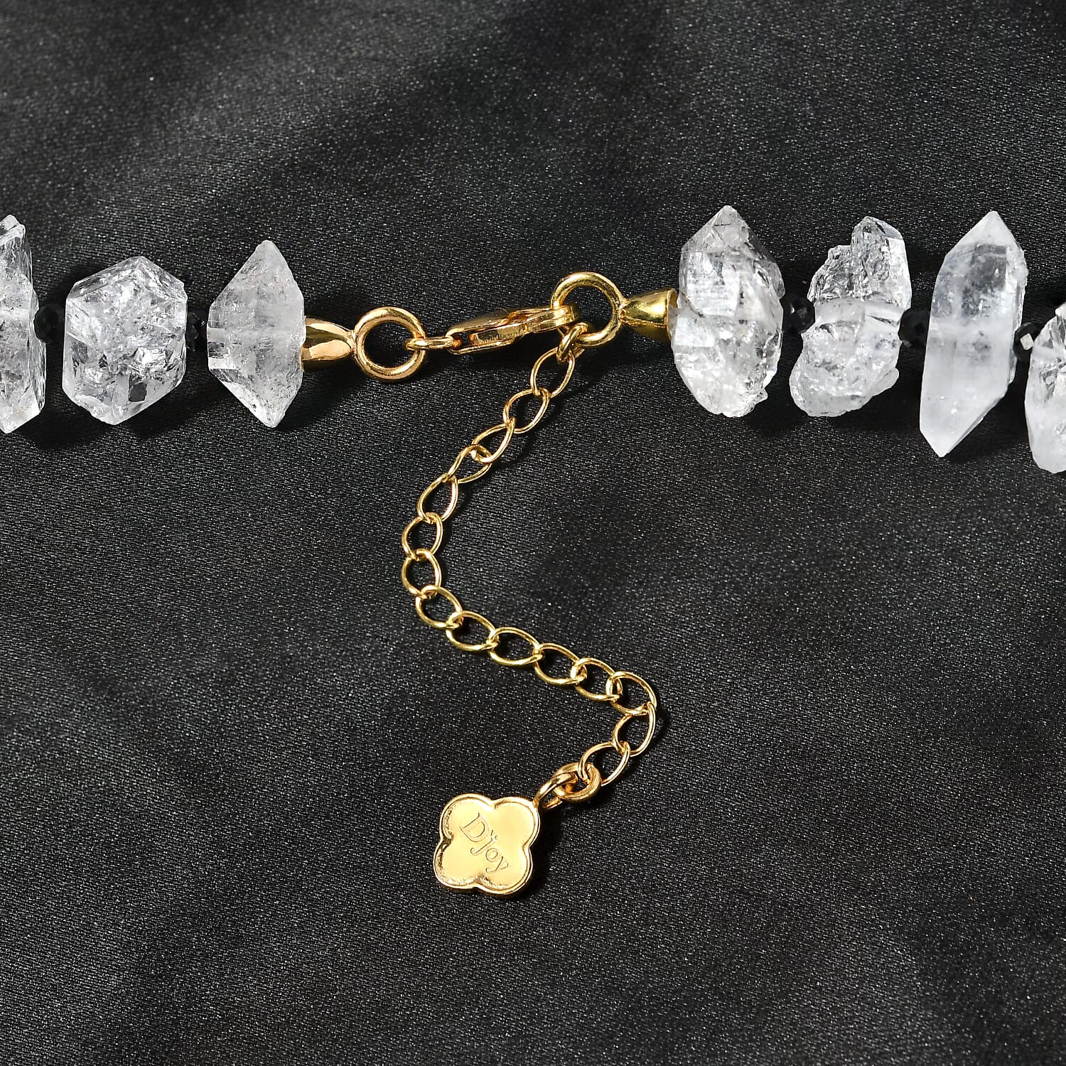 Schwarzer Spinell, Herkimer Diamant Quarz Halskette ca. 45 cm + 5 cm Extender, 925 Silber Gelbgold Vermeil ca. 360.00 ct.