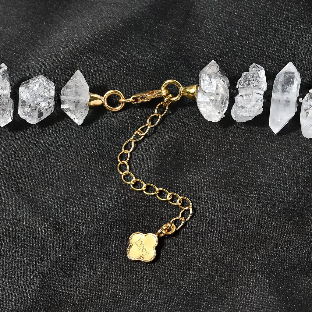Schwarzer Spinell, Herkimer Diamant Quarz Halskette ca. 45 cm + 5 cm Extender, 925 Silber Gelbgold Vermeil ca. 360.00 ct.