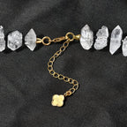 Schwarzer Spinell, Herkimer Diamant Quarz Halskette ca. 45 cm + 5 cm Extender, 925 Silber Gelbgold Vermeil ca. 360.00 ct.