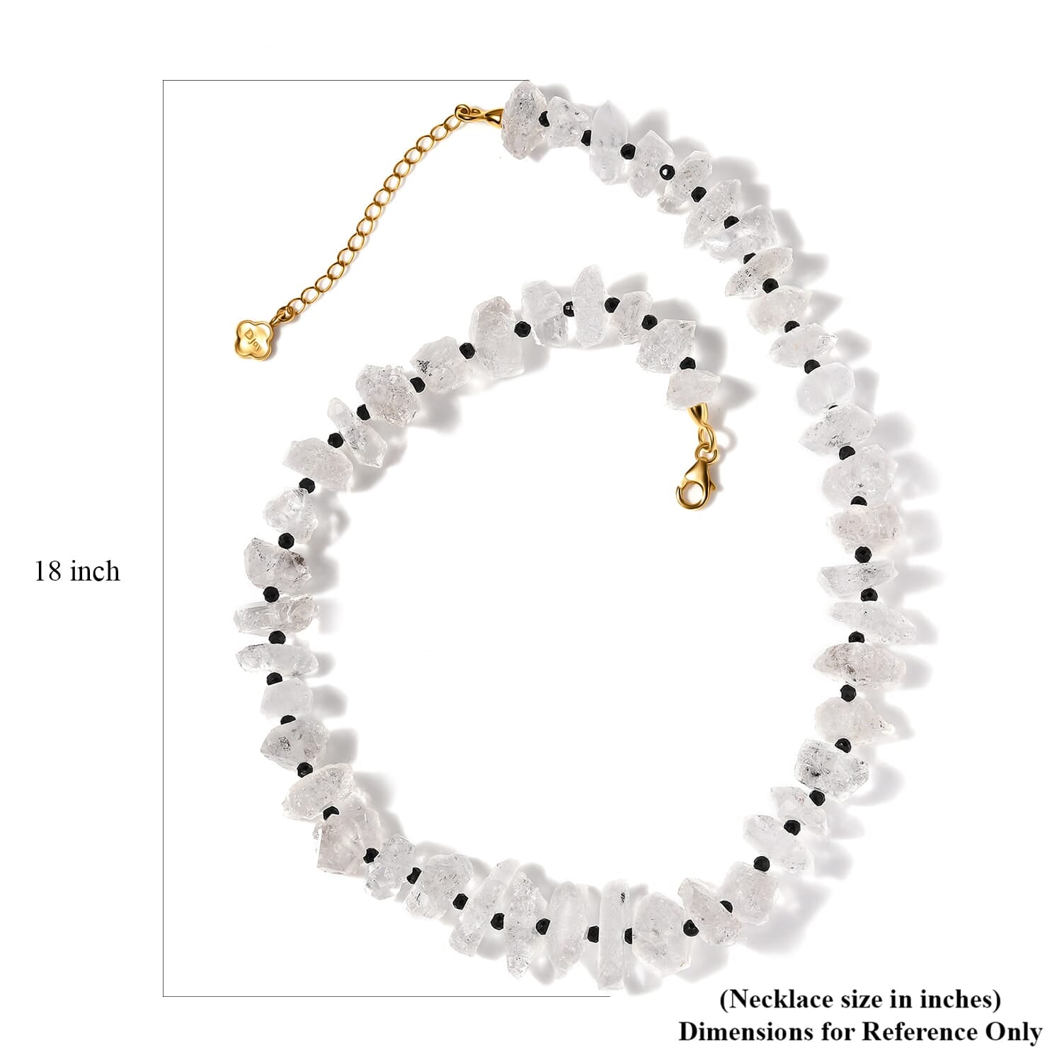 Schwarzer Spinell, Herkimer Diamant Quarz Halskette ca. 45 cm + 5 cm Extender, 925 Silber Gelbgold Vermeil ca. 360.00 ct.