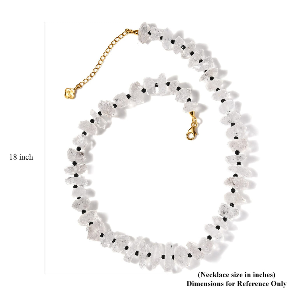 Schwarzer Spinell, Herkimer Diamant Quarz Halskette ca. 45 cm + 5 cm Extender, 925 Silber Gelbgold Vermeil ca. 360.00 ct.