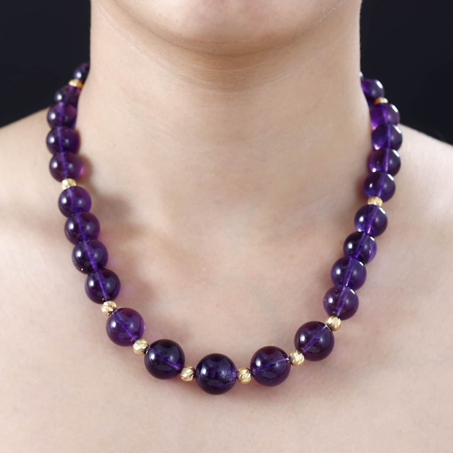 Afrikanische Amethyst Halskette ca. 45 cm+ 5 cm Extender 925 Silber Gelbgold Vermeil,ca. 400.00 ct