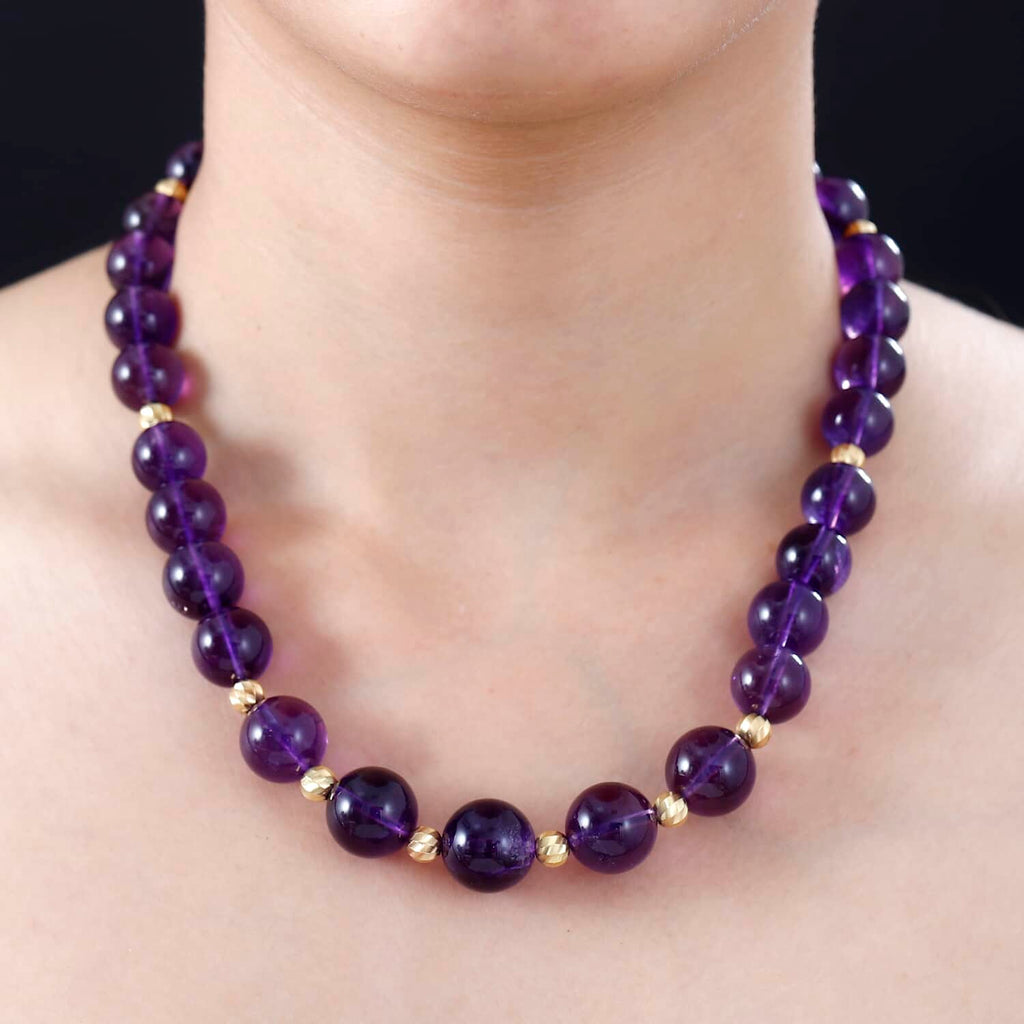 Afrikanische Amethyst Halskette ca. 45 cm+ 5 cm Extender 925 Silber Gelbgold Vermeil,ca. 400.00 ct