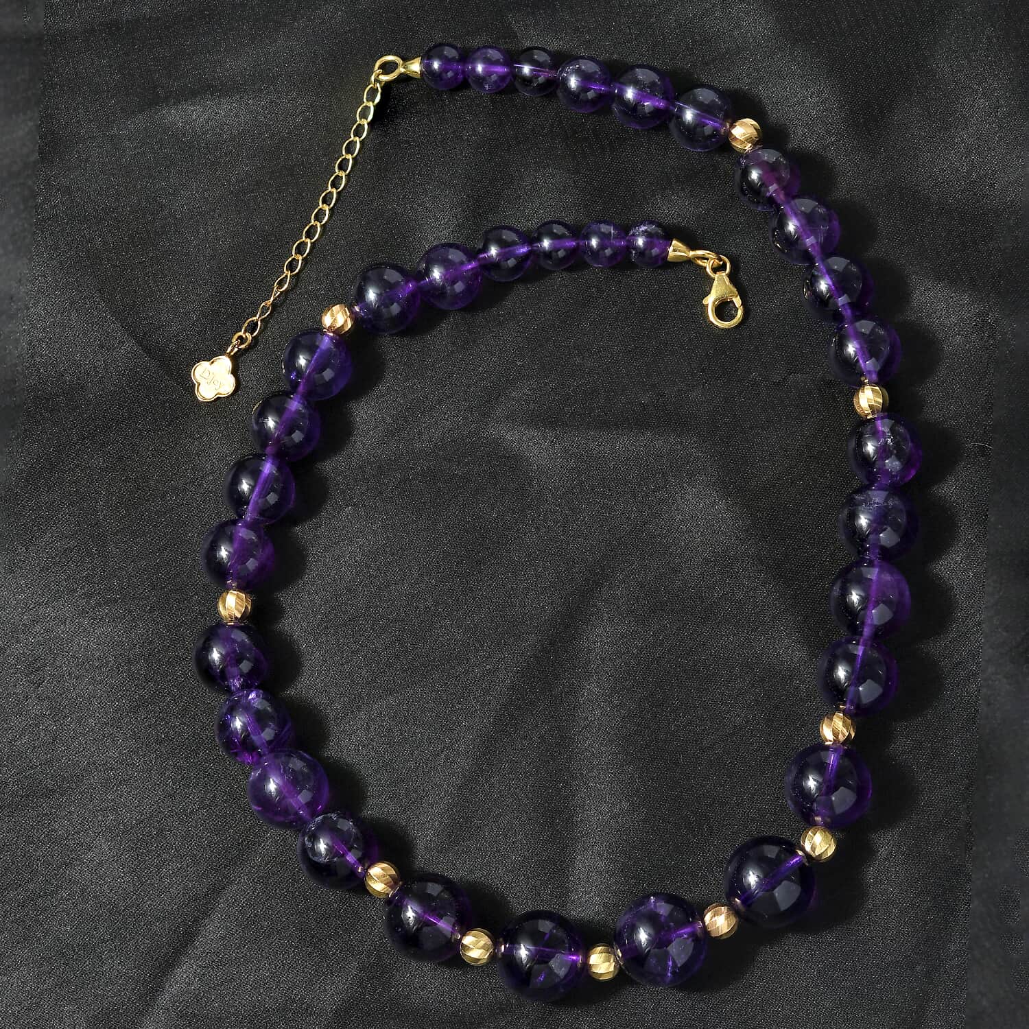 Afrikanische Amethyst Halskette ca. 45 cm+ 5 cm Extender 925 Silber Gelbgold Vermeil,ca. 400.00 ct