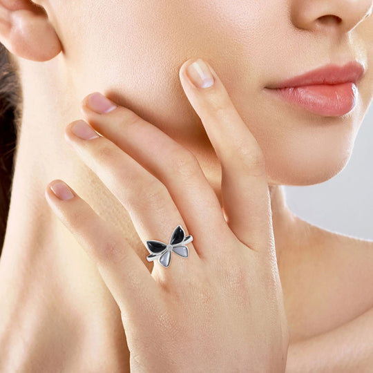Perlmutt, Schwarzer Onyx Ring 925 Silber