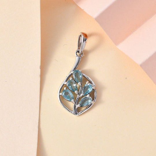 Paraiba-Apatit Anhänger 925 Silber platiniert ca. 1.08 ct