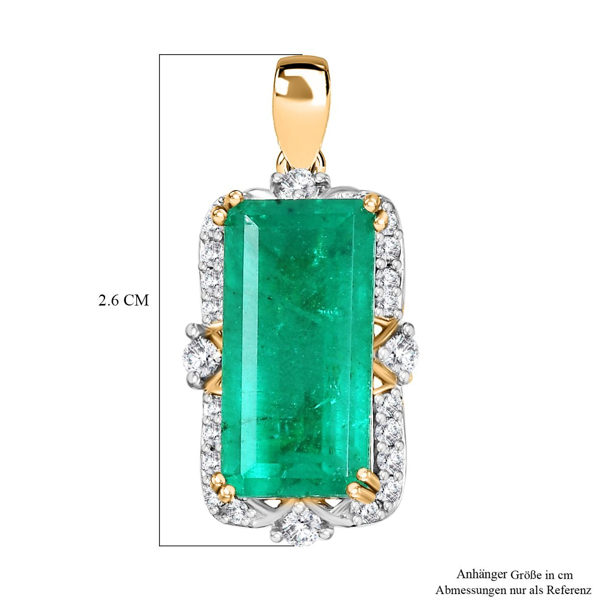 Smaragd-Quarz Triplette, Weißer Zirkon Anhänger 925 Silber 750 Gelbgold Vermeil ca. 7,58 ct.