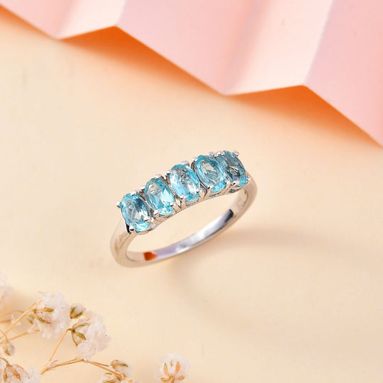 Paraiba-Apatit Ring 925 Silber platiniert ca. 1,14 ct