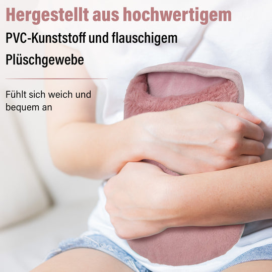 Elektrische Wärmflasche mit Plüschbezug, Wiederaufladbar, langlebig, ideal für Wärme und Entspannung, Größe 19x27 cm, rosa