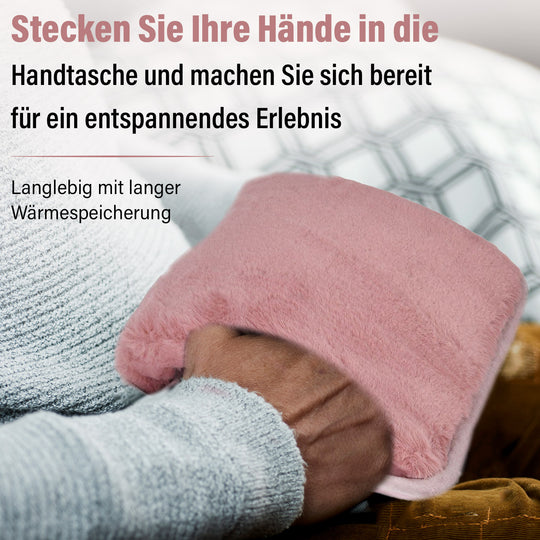 Elektrische Wärmflasche mit Plüschbezug, Wiederaufladbar, langlebig, ideal für Wärme und Entspannung, Größe 19x27 cm, rosa