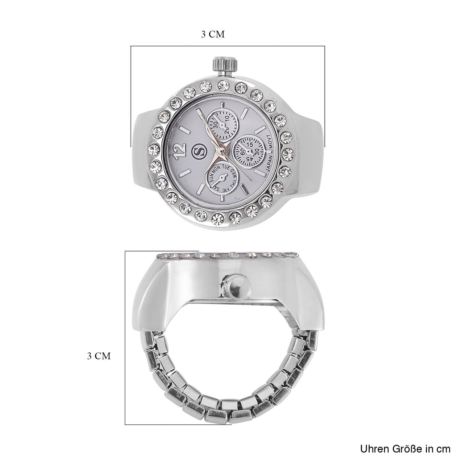 Weißer Kristall Uhren Flexibles cm Reiner Edelstahl ca. 0,01 ct.