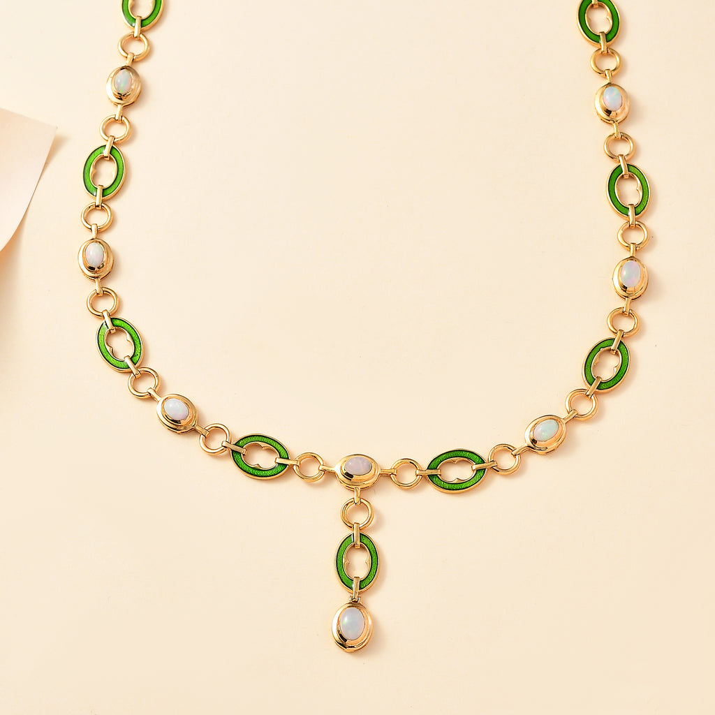 AA Natürlicher, äthiopischer Welo Opal Halskette ca. 45 cm 925 Silber 750 Gelbgold Vermeil ca. 2.73 ct