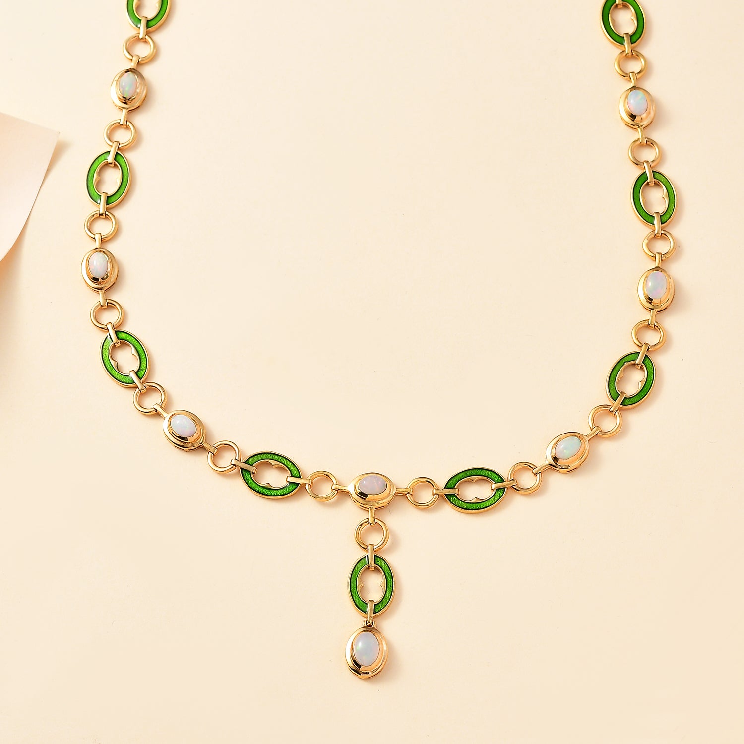 AA Natürlicher, äthiopischer Welo Opal Halskette ca. 45 cm 925 Silber 750 Gelbgold Vermeil ca. 2.73 ct