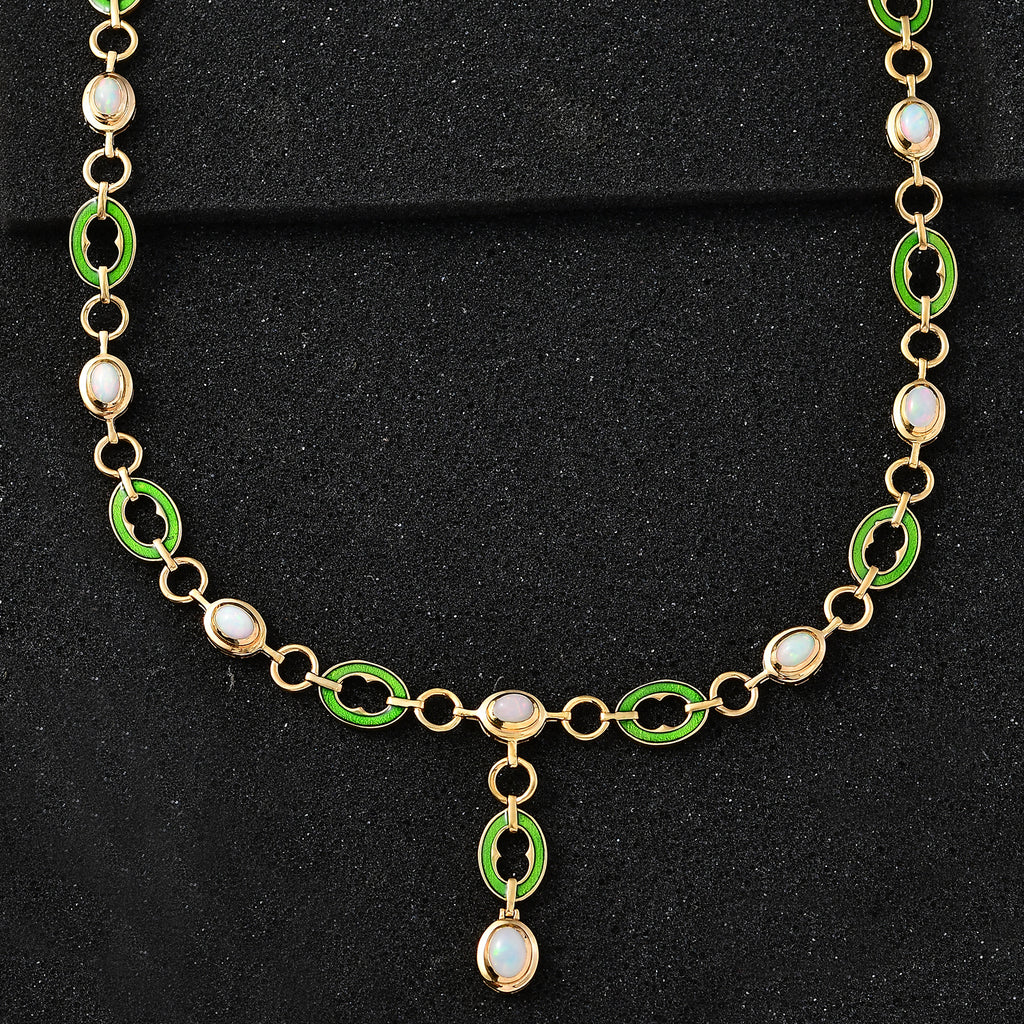 AA Natürlicher, äthiopischer Welo Opal Halskette ca. 45 cm 925 Silber 750 Gelbgold Vermeil ca. 2.73 ct