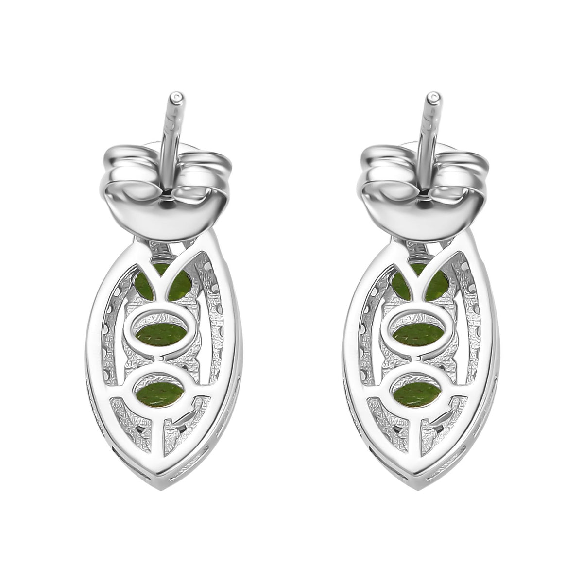 Natürlicher Chromdiopsid, Weißer Zirkon Ohrringe 925 Silber platiniert ca. 1,55 ct.