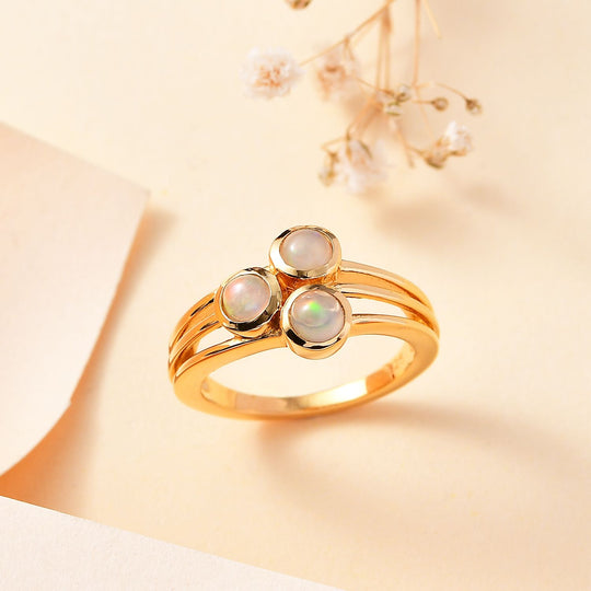 AA Natürlicher, äthiopischer Welo Opal Ring 925 Silber vergoldet ca. 0,53 ct