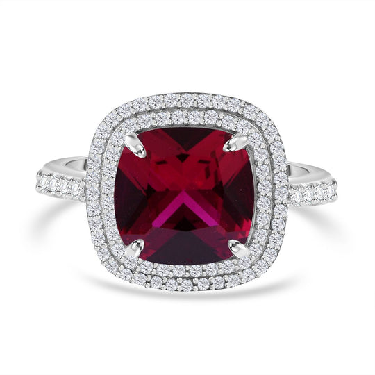 LUSTRO STELLA - Roter Zirkonia, Weißer Zirkonia Ring 925 Silber rhodiniert (Größe 18.00)