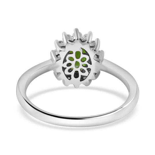 Natürlicher Chromdiopsid, Moissanit Ring, 925 Silber rhodiniert , ca. 1.10 ct