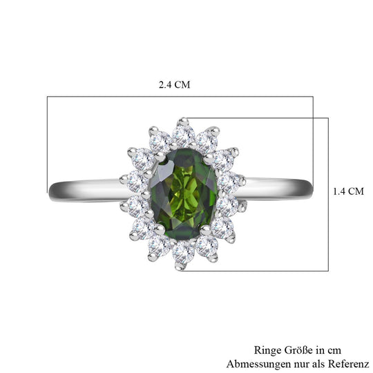 Natürlicher Chromdiopsid, Moissanit Ring, 925 Silber rhodiniert , ca. 1.10 ct