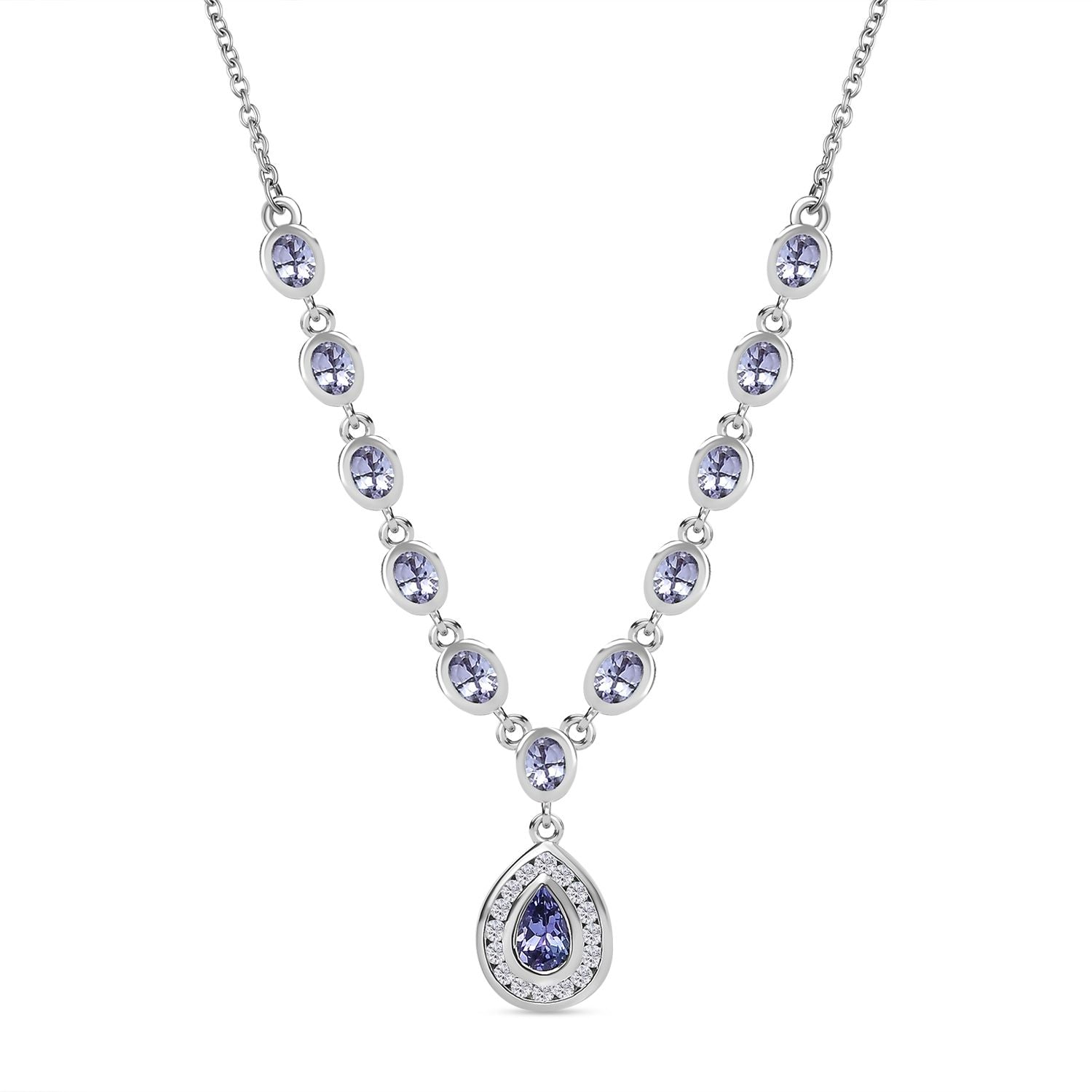 Tansanit Halskette ca. 45 cm 925 Silber rhodiniert ca. 2,58 ct.