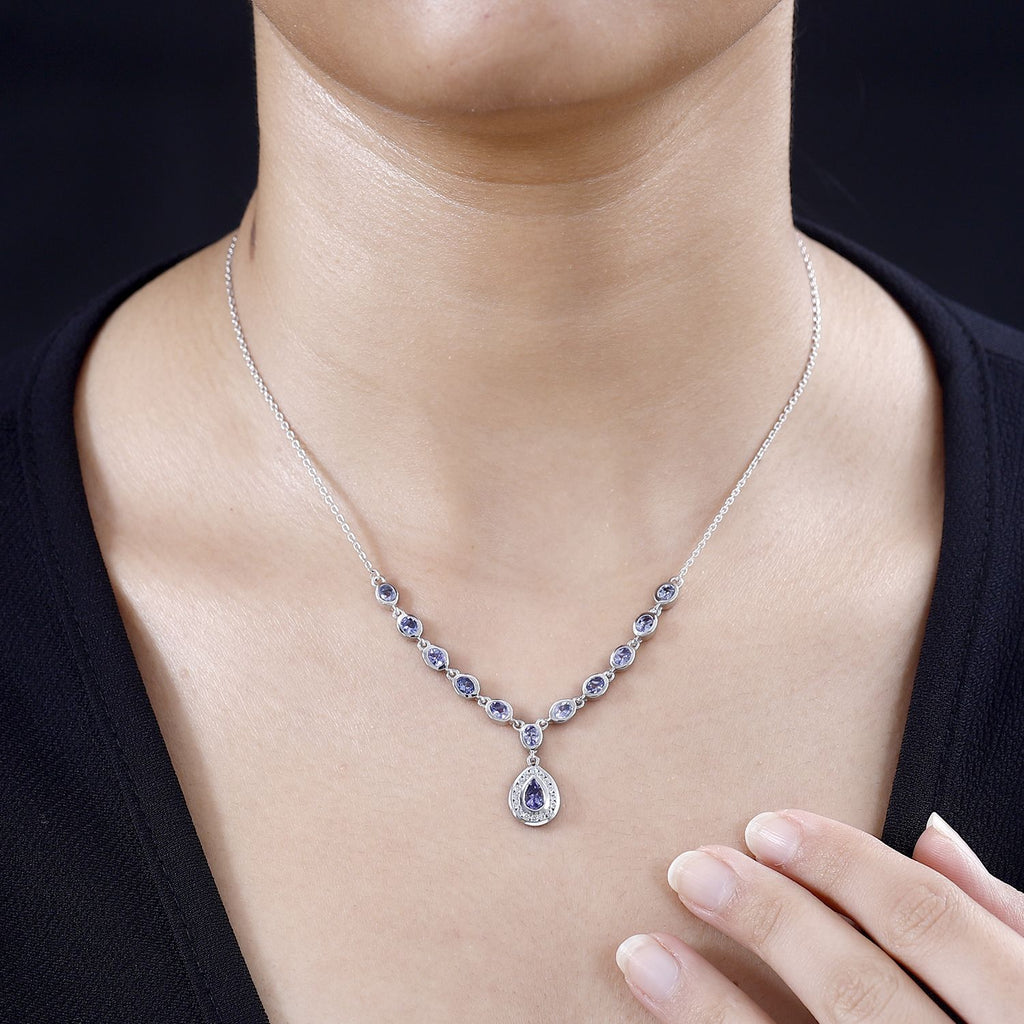 Tansanit Halskette ca. 45 cm 925 Silber rhodiniert ca. 2,58 ct.