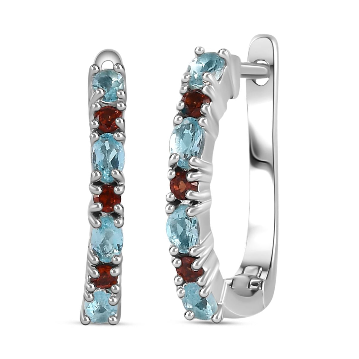 Paraiba-Apatit, Roter Granat Ohrringe 925 Silber platiniert ca. 0,79 ct.