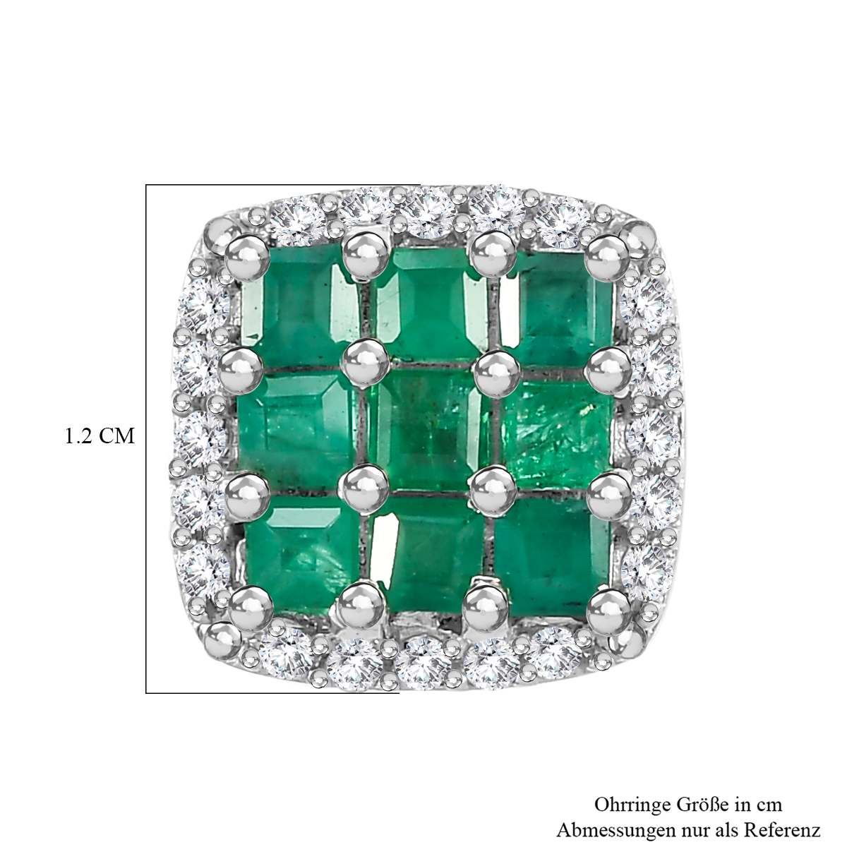 AAA Smaragd, Weißer Zirkon Ohrringe 925 Silber rhodiniert ca. 2.12 ct