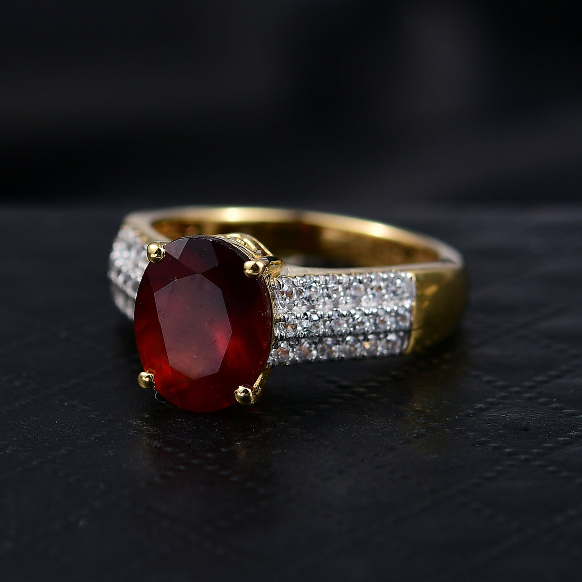 D'Joy AAA Hessonit Granat und Zirkon Ring und Anhänger mit 50cm Kette