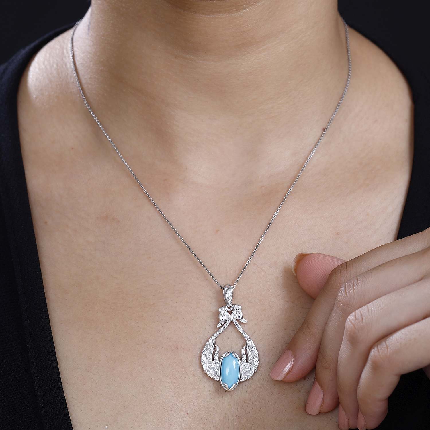 Sleeping Beauty Türkis Anhänger 925 Silber rhodiniert ca. 3,41 ct.