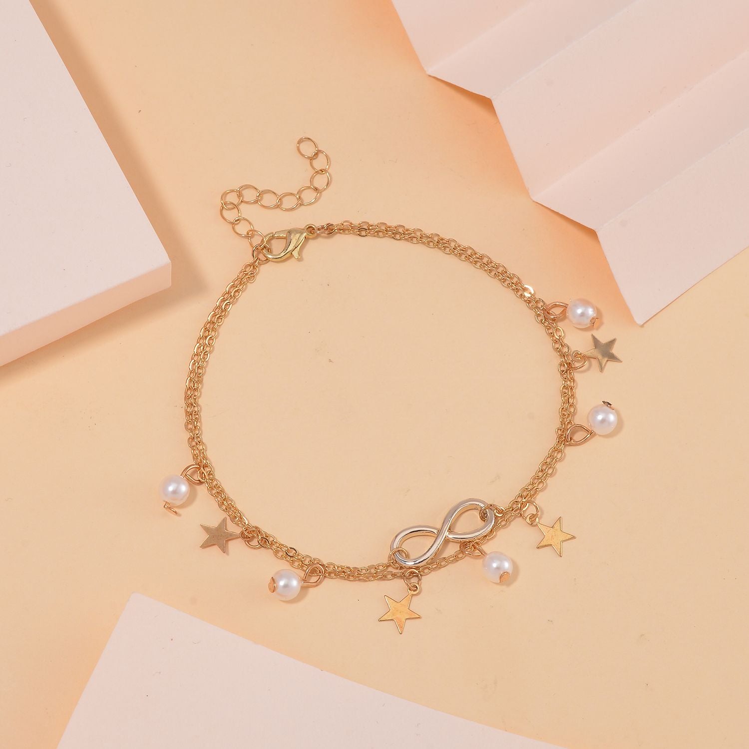 Kunststoff Perle Charm-Armband, 23+5cm, Messing