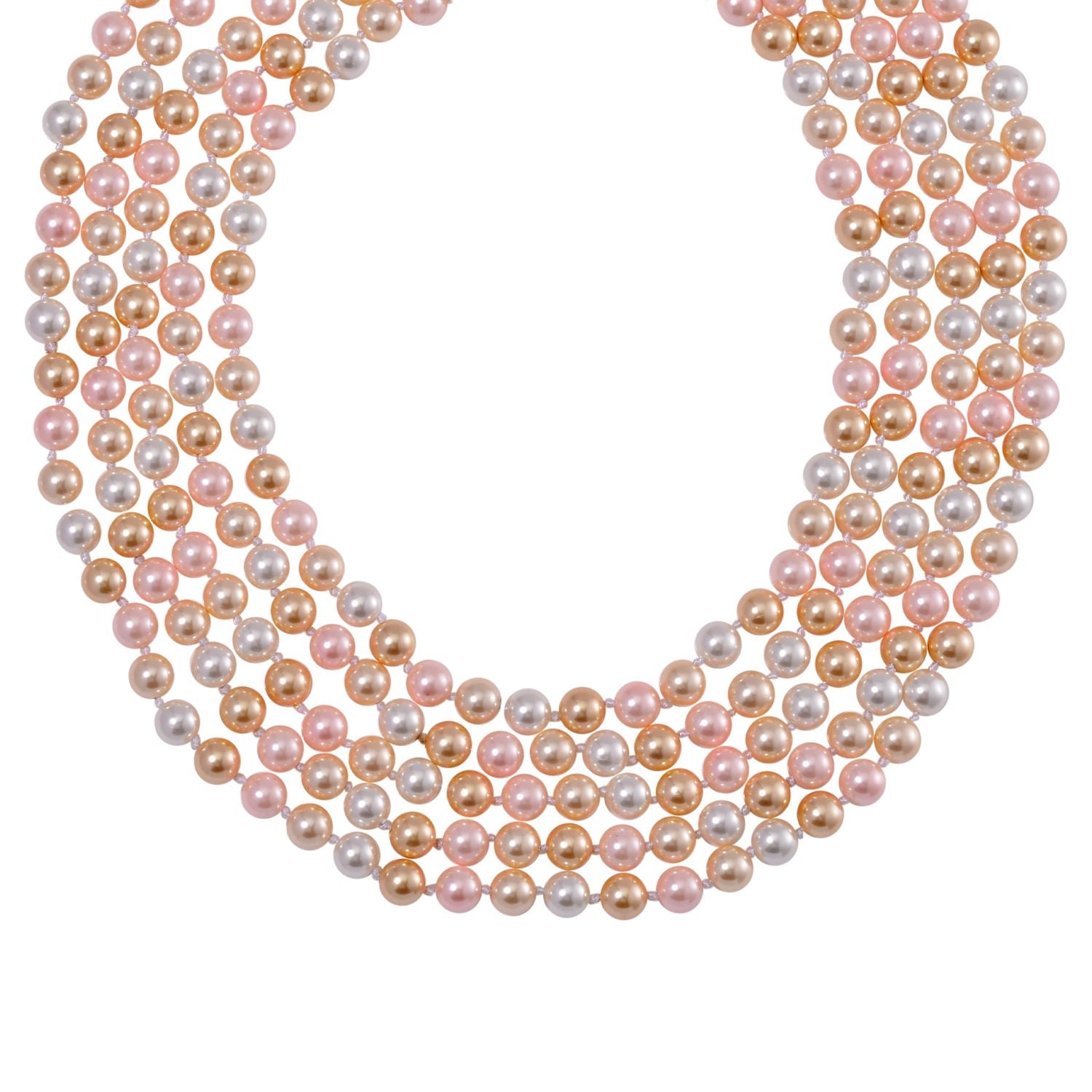 Mehrreihige Muschelkernperle in Gold, Rosa und weiß, 255 cm