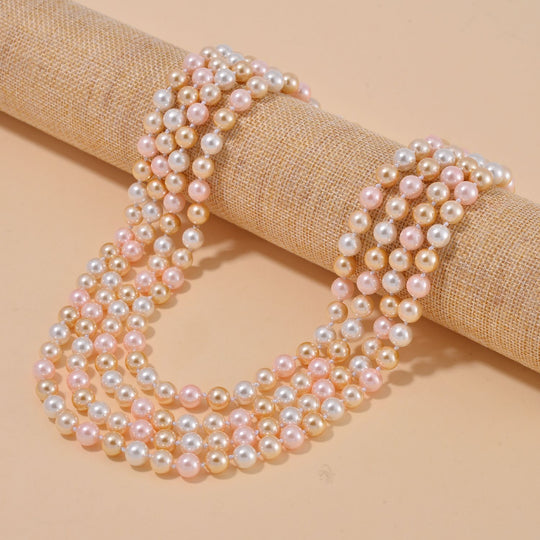 Mehrreihige Muschelkernperle in Gold, Rosa und weiß, 255 cm