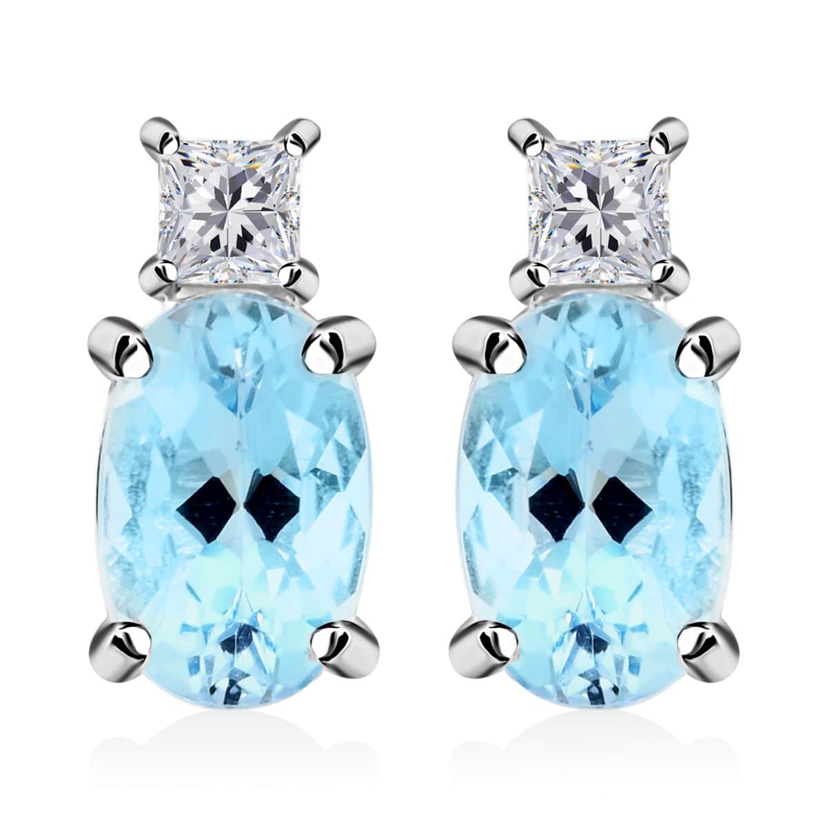 LUXORO zertifizierte und geprüfte AAA Santamaria Aquamarin und Diamant Ohrringe in 585 Weißgold - 1 ct.
